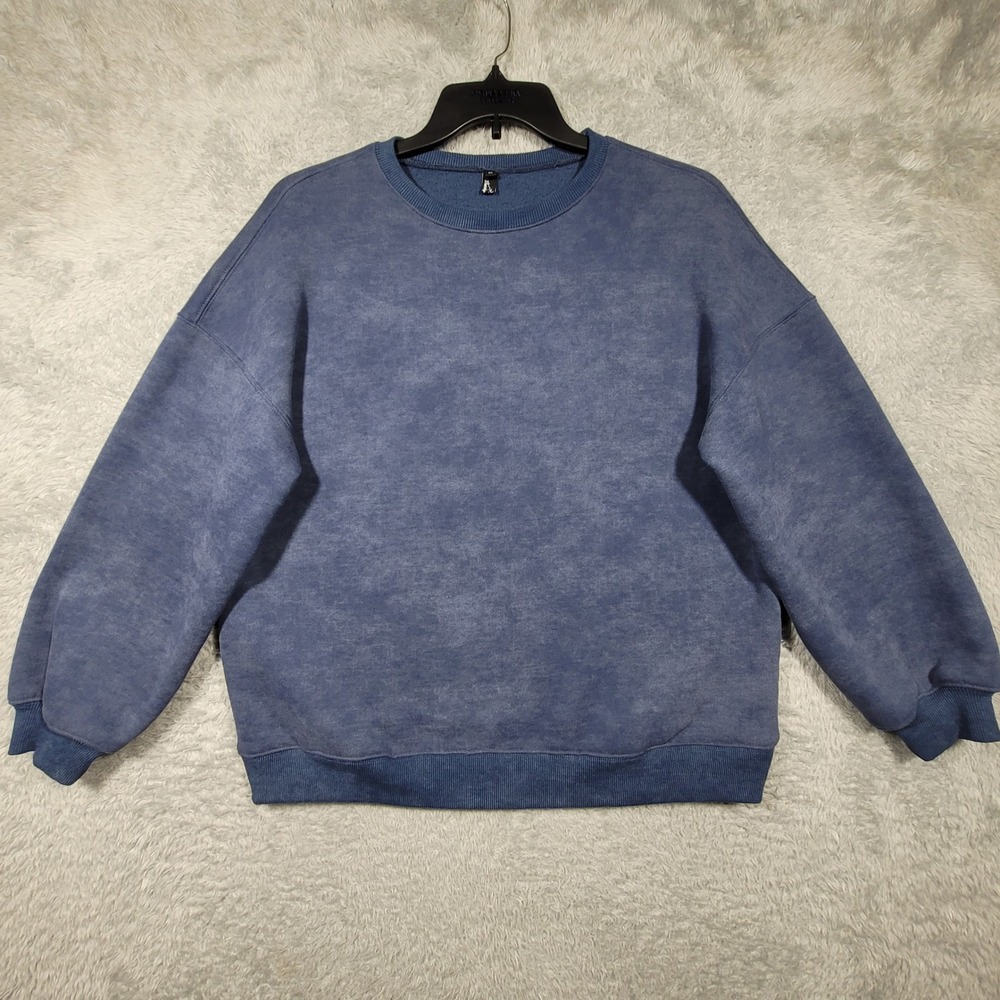 Trendy‎ Queen Blue Mineral Wash Oversized Sweatshirt Crew Neck Fleece Medium *